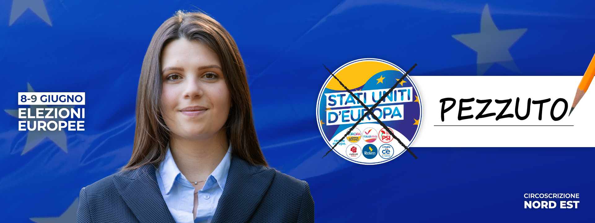 Banner campagna Elezioni Europee 2024 — Aurora Pezzuto, Circoscrizione Nord Est