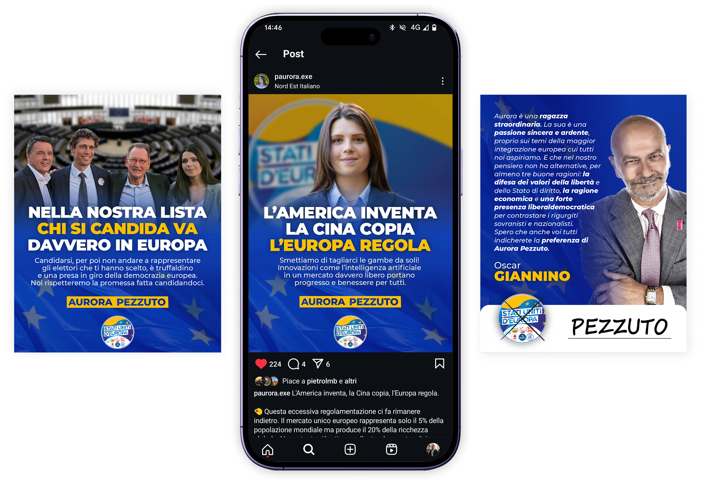 Mockup dei post Instagram della campagna e card testimonial