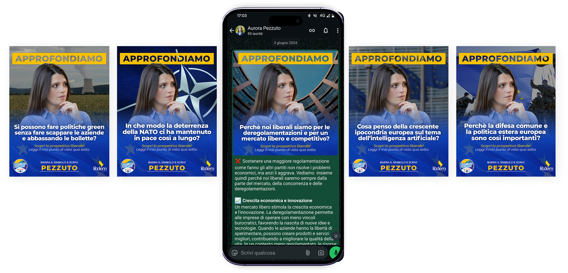 Serie di card di approfondimento e canale WhatsApp della campagna